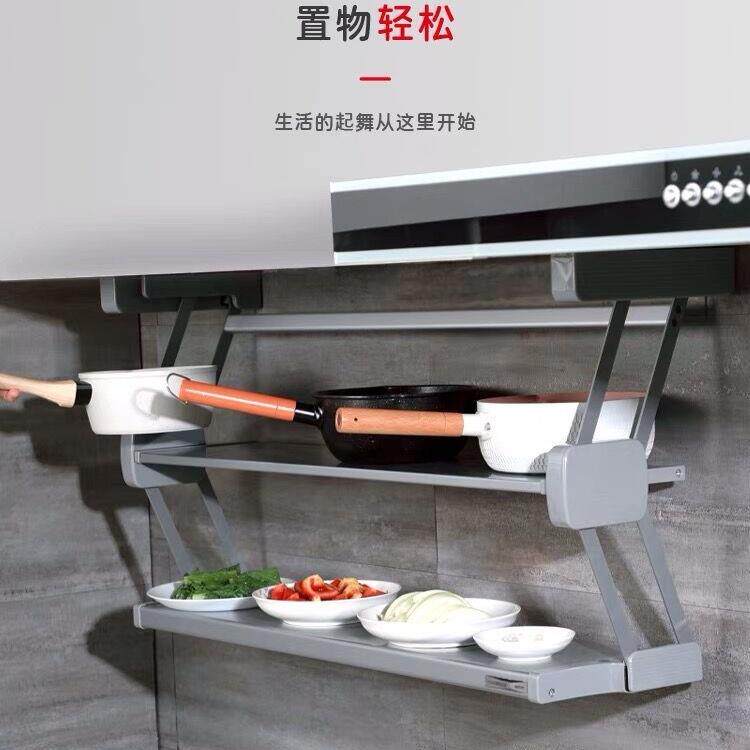 备菜配料下拉式双层折叠拉篮厨房吊柜收纳碗碟不锈钢调味瓶置物架