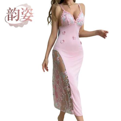 Embroidered mesh pajamas underwear women's summer long