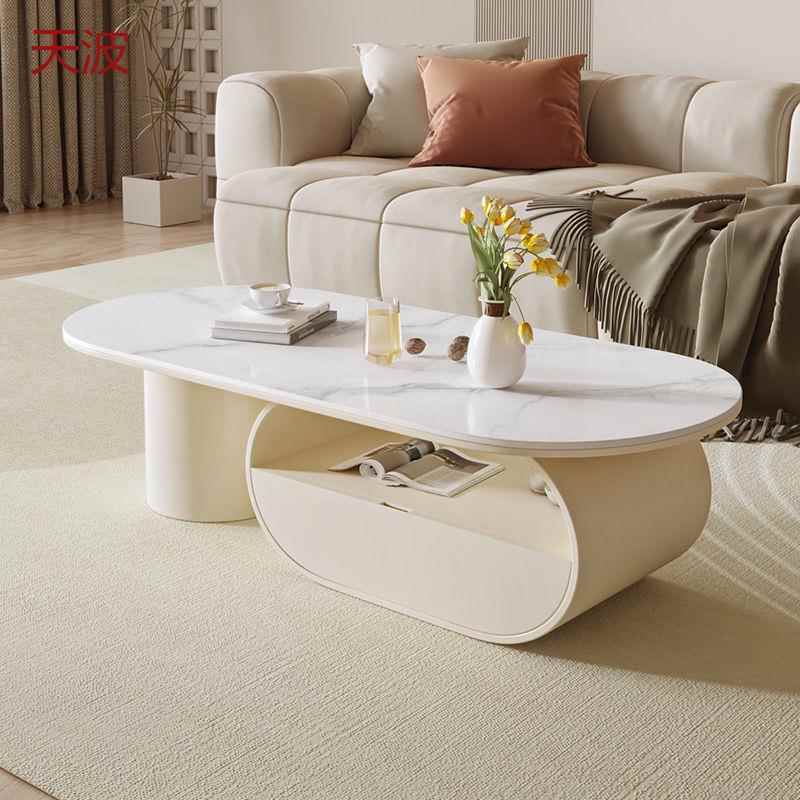 Kka奶油岩板茶几客厅小户型现代轻奢椭圆形电视柜高级家用简约新