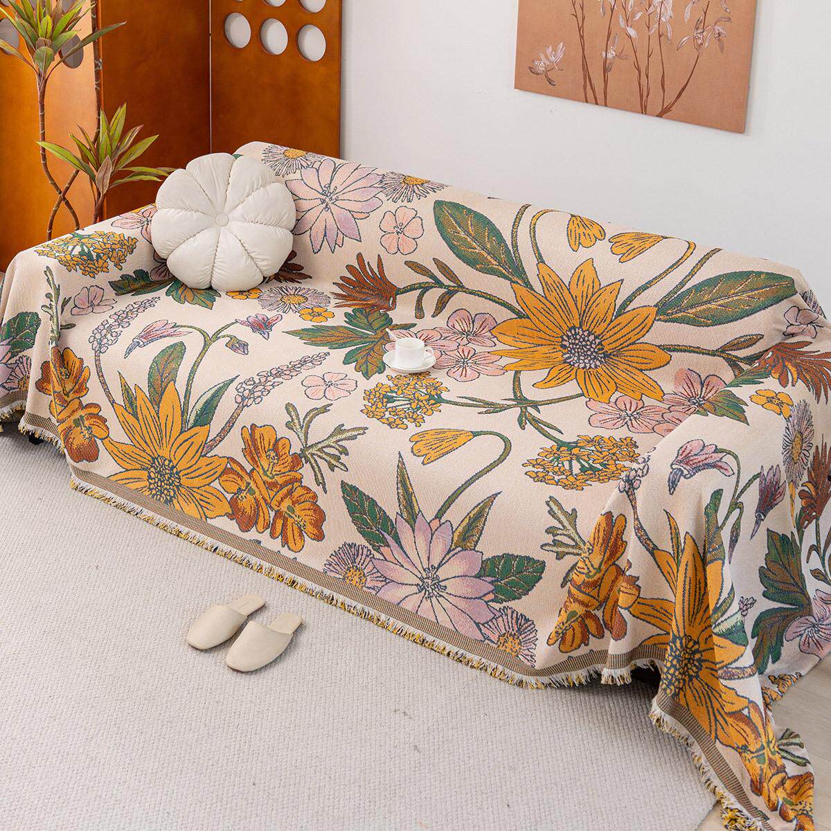 新款一整张全盖巾套罩沙发盖布四季通防滑涤棉混纺法式高档沙发巾