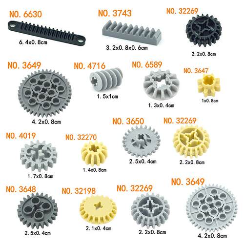 MOC Technical Gear Axle Bricks Parts Worm Rack Conector Trai