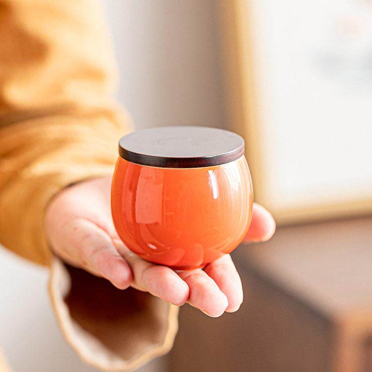 云窝橙色欢喜束口小茶袋茶具小单杯收纳袋主人杯品茗杯便携布包袋