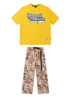 正品FUJAM潮牌童装儿童舞演服美式印花短工装袖迷出彩裤跳舞街衣