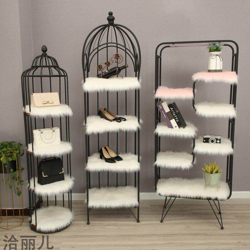 长毛绒地毯包包橱窗装饰桌面展台毛毯鞋架流水台白色长毛毛垫子