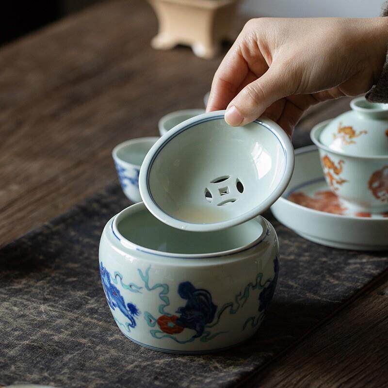 彷古青花建水中式陶瓷茶道配件茶洗杯洗小水洗干泡茶席废水缸水盂