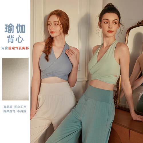 高端仙气瑜伽背心带胸垫无痕运动美背内衣背心式V领瑜伽服文胸女