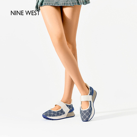 Nine West/玖熙厚底运动鞋女春季魔术贴牛仔印花休闲百搭时尚女鞋