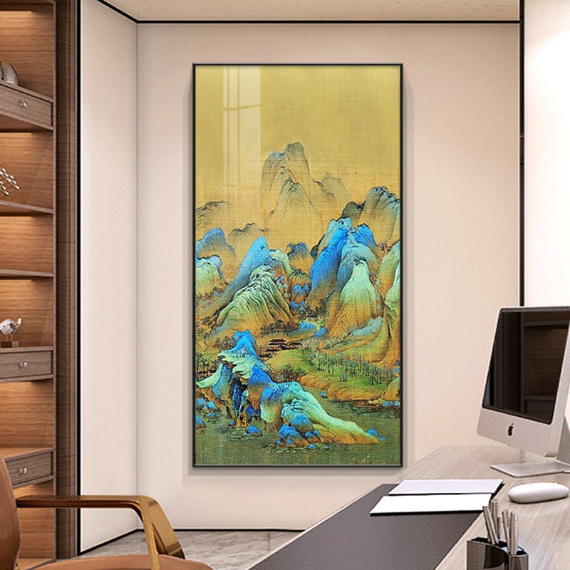 千里江山图装饰画 画入户玄关挂画 画客厅走廊过道新中式竖版山水