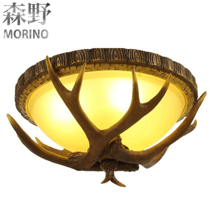美式乡村复古客厅餐厅卧室过道阳台网吧咖啡厅别墅鹿角吸顶灯