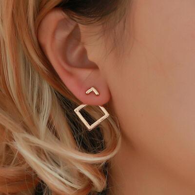 Personalized hollow diamond square earrings and earrings