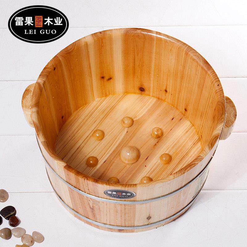 雷果木摩业杉木足006浴桶带按粒洗脚桶可盖设木计泡脚木桶
