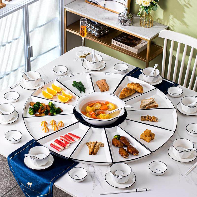 圆桌扇形网红陶瓷团圆拼盘餐具组合套装菜盘盘子碗碟家用2025新款,餐饮具,盘,淘宝优惠券,粉丝福利购,淘宝优惠卷