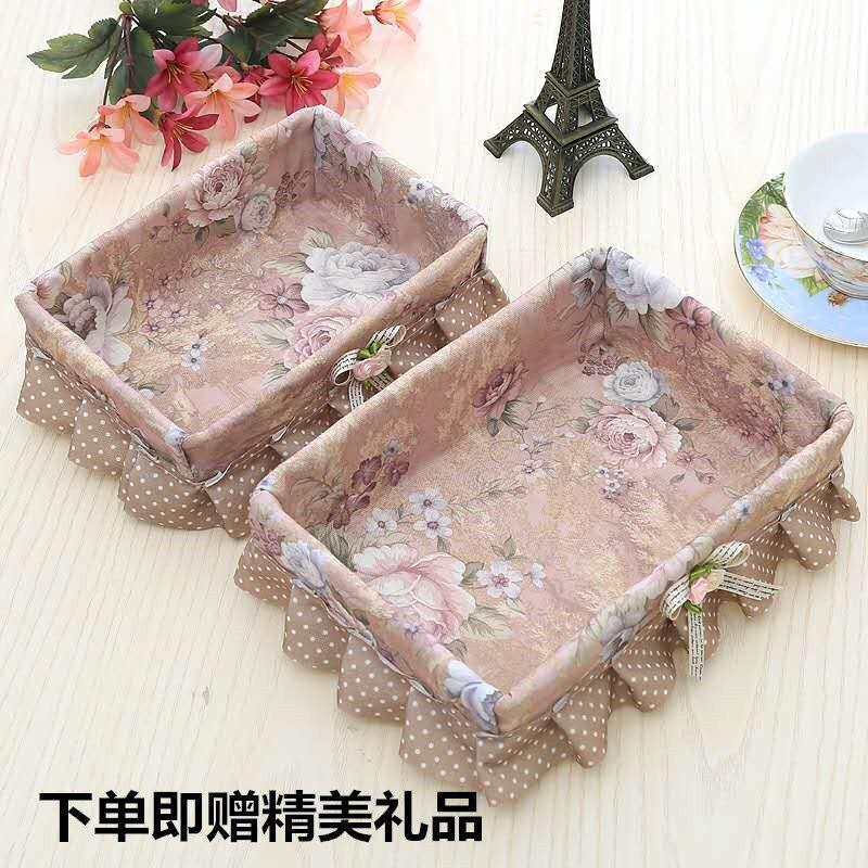 竹编化妆品小竹筐收纳箱置物篮收纳筐桌面家用藤编收纳蓝大号盒布