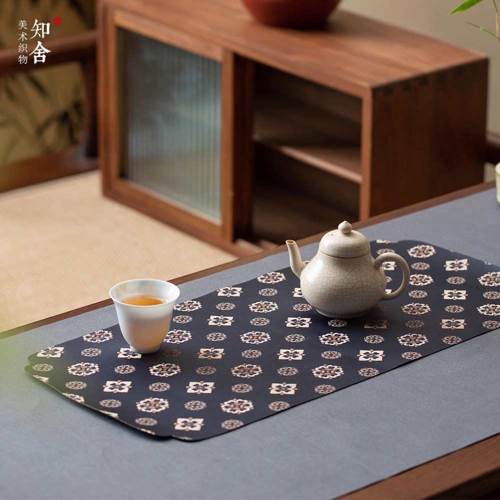 四瓣花菱纹织锦茶席高端中式复古双面干泡席喝茶茶垫布垫茶道配件