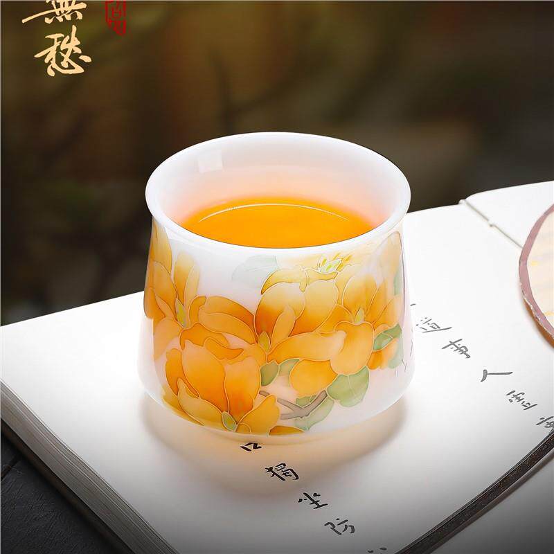 瓷语颠 高档冰种玉瓷手绘釉下彩主人杯茶杯喝茶专用品茗杯单杯