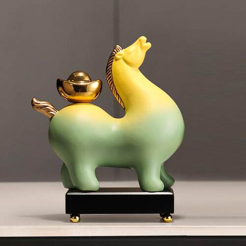 新中式马上有钱办公室老板桌装饰马到成功摆件福马陶瓷工艺品