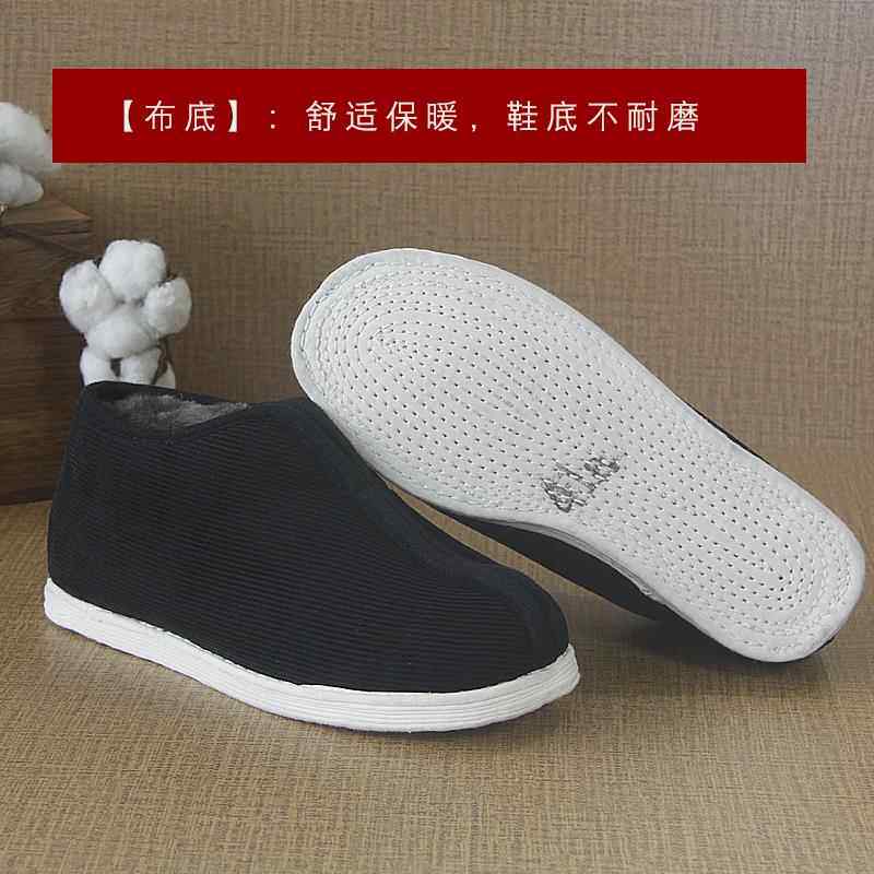 高档中老年千层筋父亲鞋懒人一脚蹬黑男灯芯绒冬季保暖棉底花棉鞋