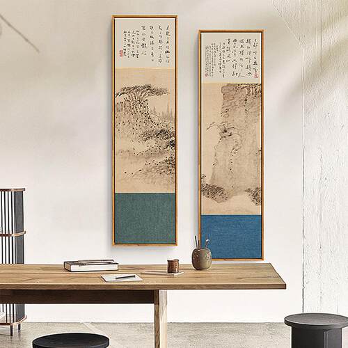 山水人家新中式原木风客厅装饰画山水工笔画日式挂画玄关壁画竖幅