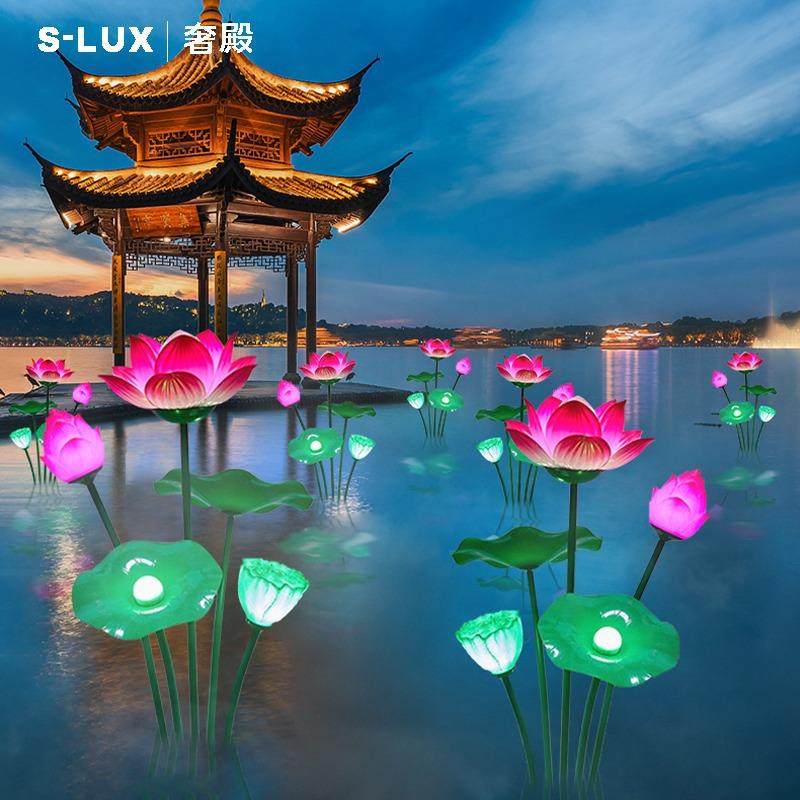 水上漂浮发光荷花灯户外防水造景亮化景观景区花园池塘水池莲花灯