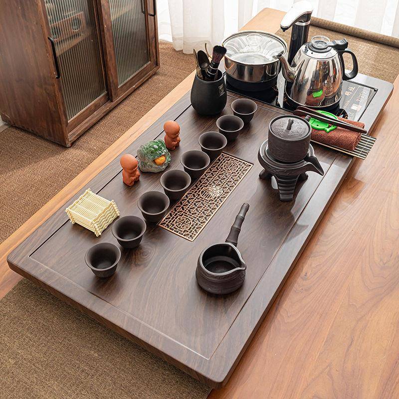 全自动茶海整套炉实木茶盘功夫烧水壶茶台组合四合一茶具套装家用