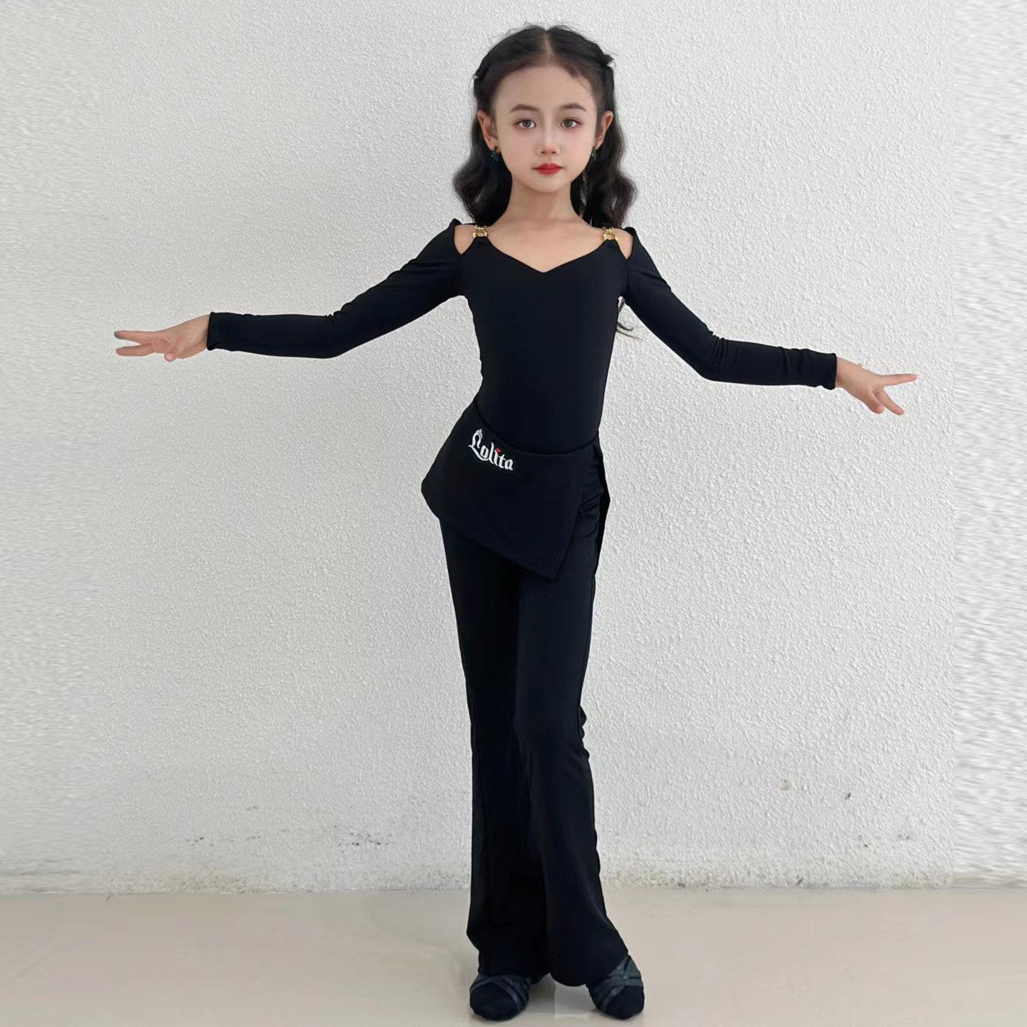 拉丁舞服女童2025秋冬新款裤子儿童舞蹈上衣长袖练功服训练服套装