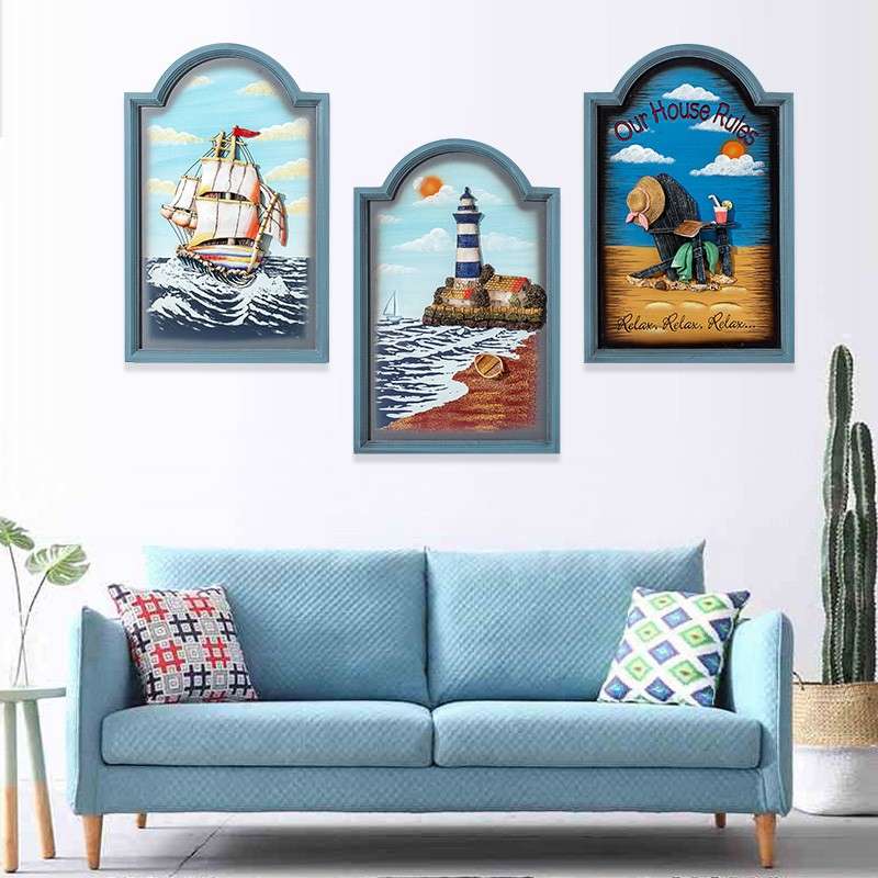 简约立体3D浮雕画有框挂画地中海风格装饰画客厅卧室墙画欧式壁画图片