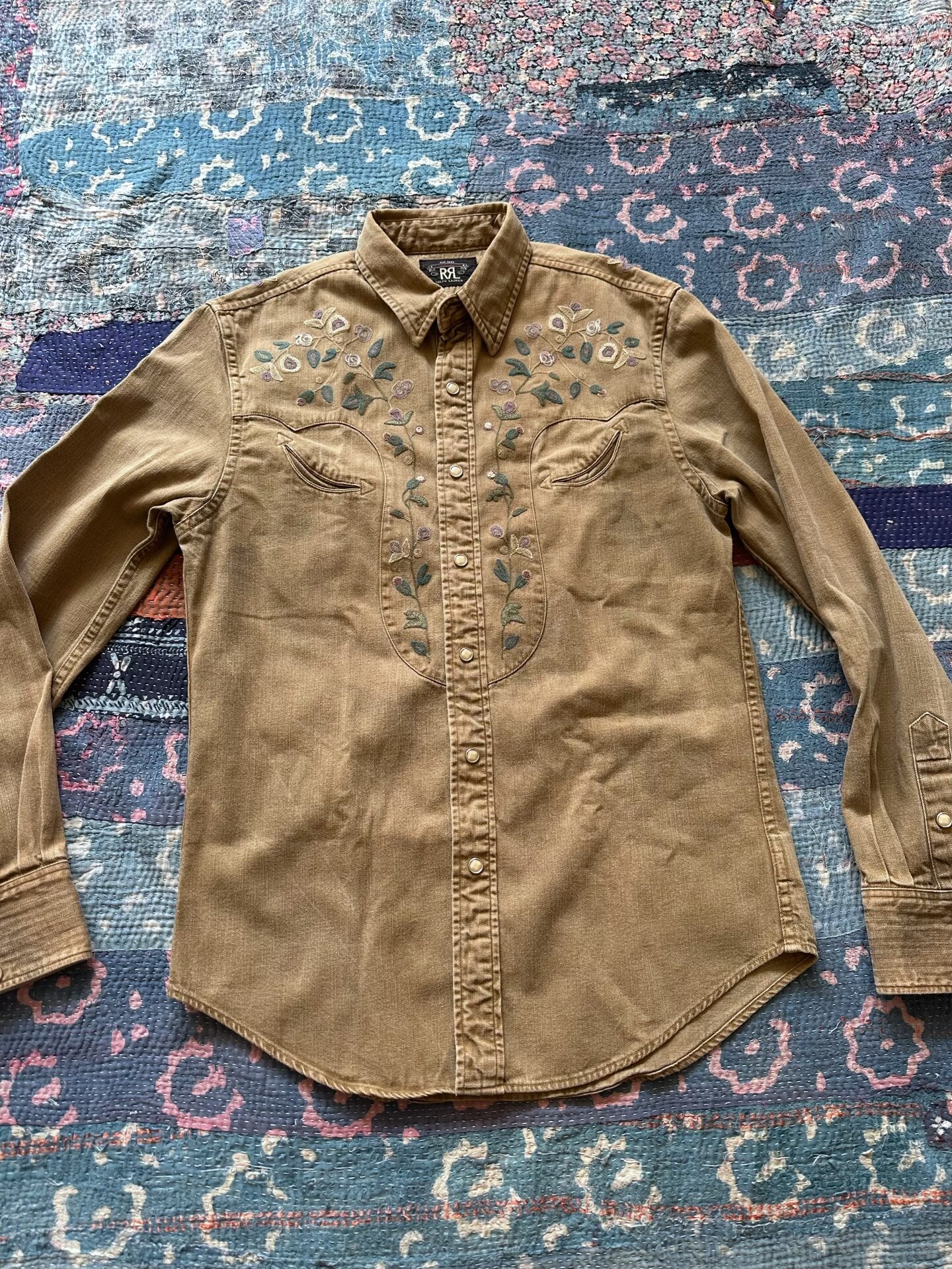RRL Brown Embroidered Vintage Shirt