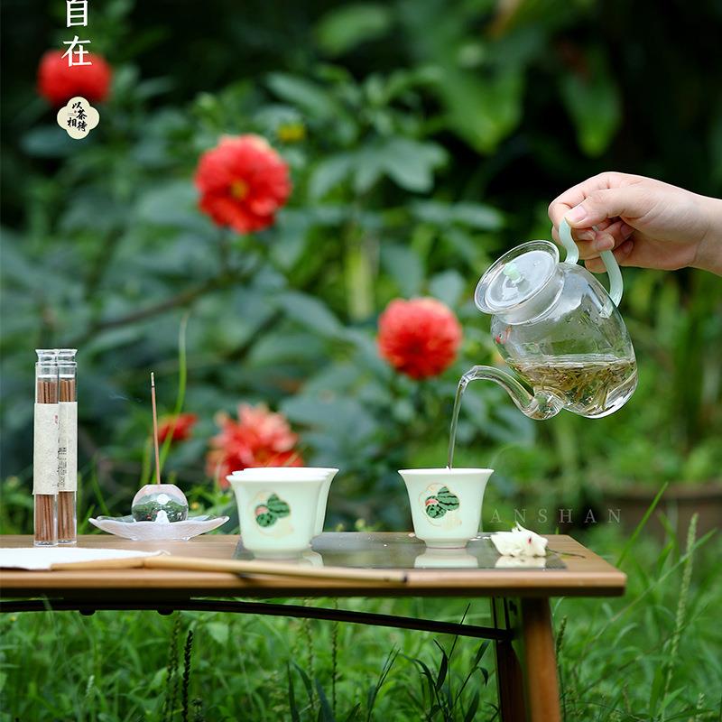 新款直销2024绿茶器新款高硼硅玻璃六方壶一壶四杯功夫茶具香器套