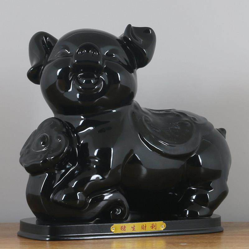 黑色的陶瓷猪摆件招财缺补角吉祥物生肖瓷器黑猪客厅玄关风水摆设