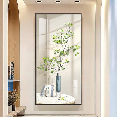 网红版现代简约玄关绿画植走廊过道画挂奶油风玄关装饰画竖尽墙头