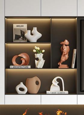 现代高级感大地色艺术软装饰品摆件客厅电视柜酒柜高档轻奢家居