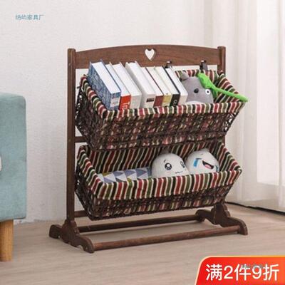 木报置物架室客实厅收纳架XFW创意落地吊篮书架层架藤编布艺卧储