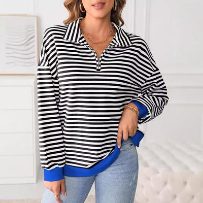 Striped long sleeved sweatshirt jacket for women