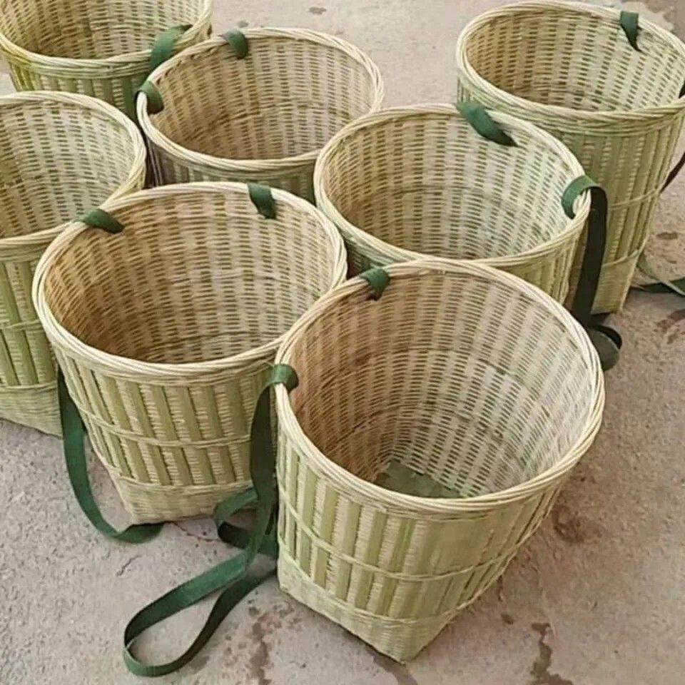 竹编竹篓编织背筐家用竹篓采摘舞蹈买菜道具采茶收纳箩筐扁形竹篓