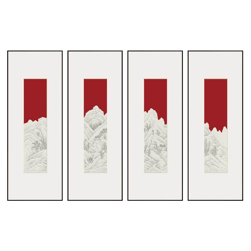 西山晴雪新中式客厅组合画水墨山水玄关画大师国画样板间装饰画