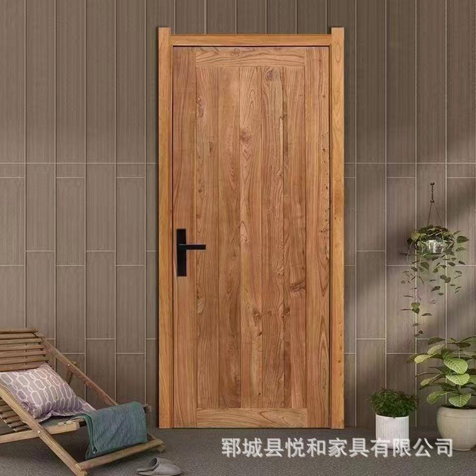 老榆木复古单开门家用卧室平开门新中式仿古民宿客栈木门室内套门