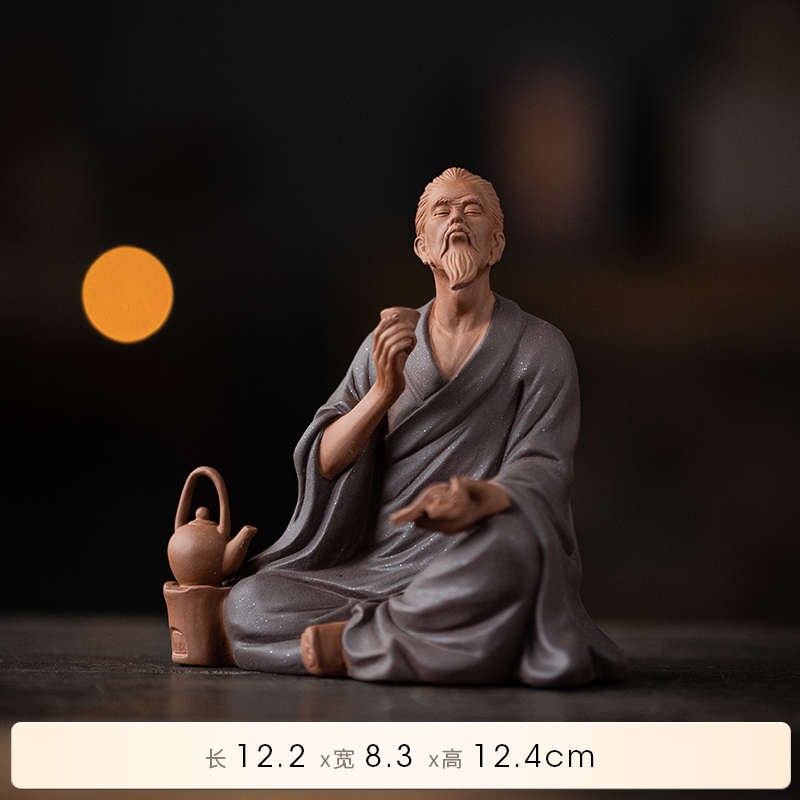 茶室紫砂玩装饰品中式摆设茶历史人物禅意茶桌博古架茶圣创意摆件