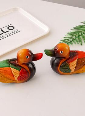 卧室桌面木鸭子摆件可爱鸳鸯饰品一对 床头柜摆件装饰品