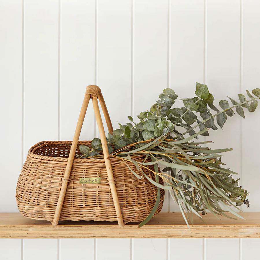 北欧藤编蔬菜篮子藤条提篮户外露营野餐篮鸡蛋篮草编水果篮收纳筐