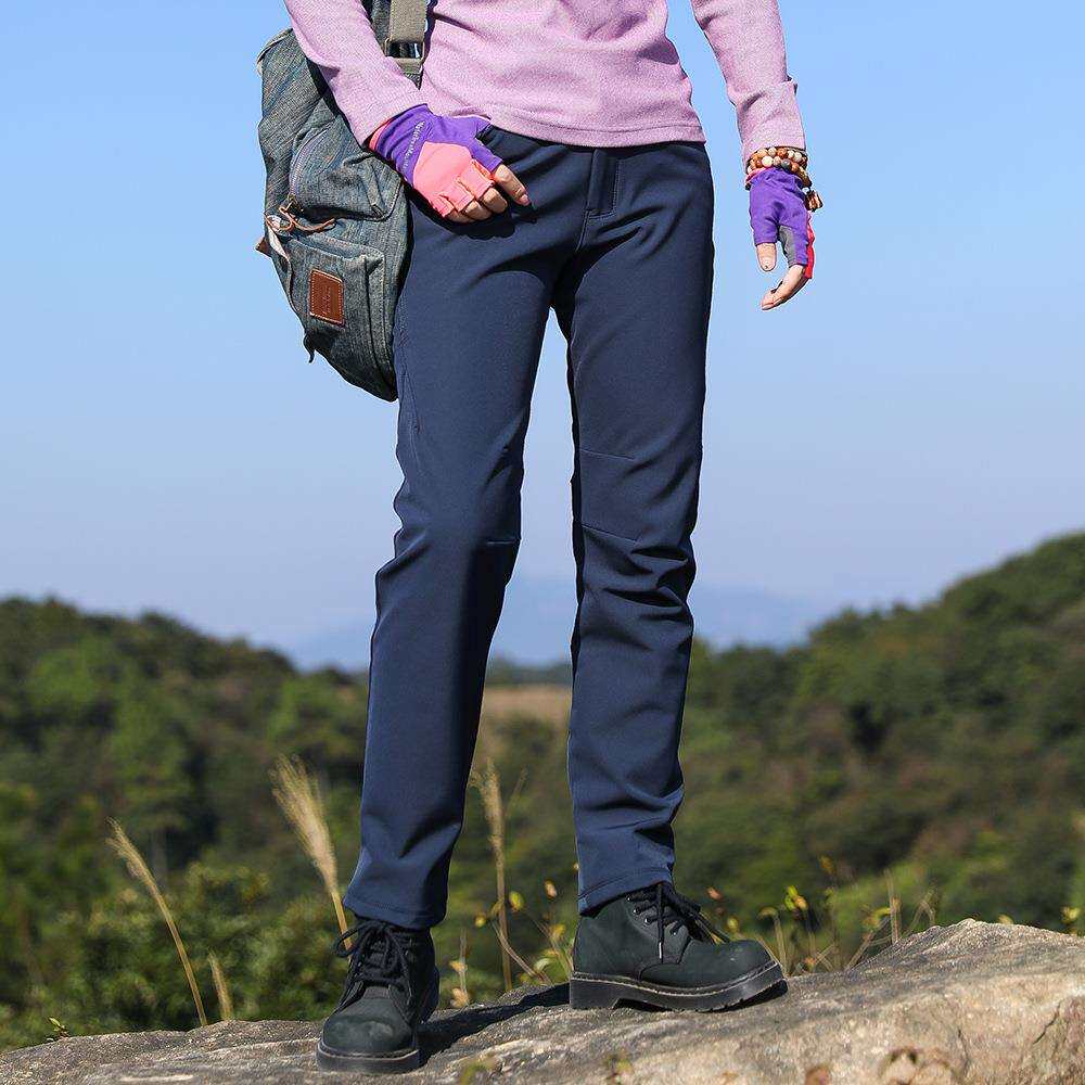 户外修身抓绒冲锋裤女长裤加厚软壳裤女滑雪防风保暖登山裤秋冬季
