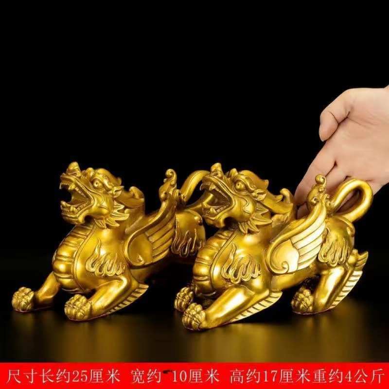貔貅装饰品公司貔貅铜翅膀纯铜公母一对霸王貔貅门店摆件家居摆设
