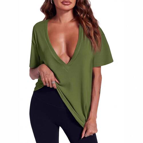 and comfortable daily basic minimalist style deep V-neck