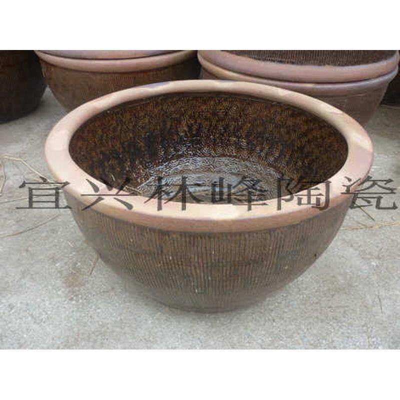供应陶器大水缸  300斤水容量荷花缸 造景鱼缸落地粗陶缸