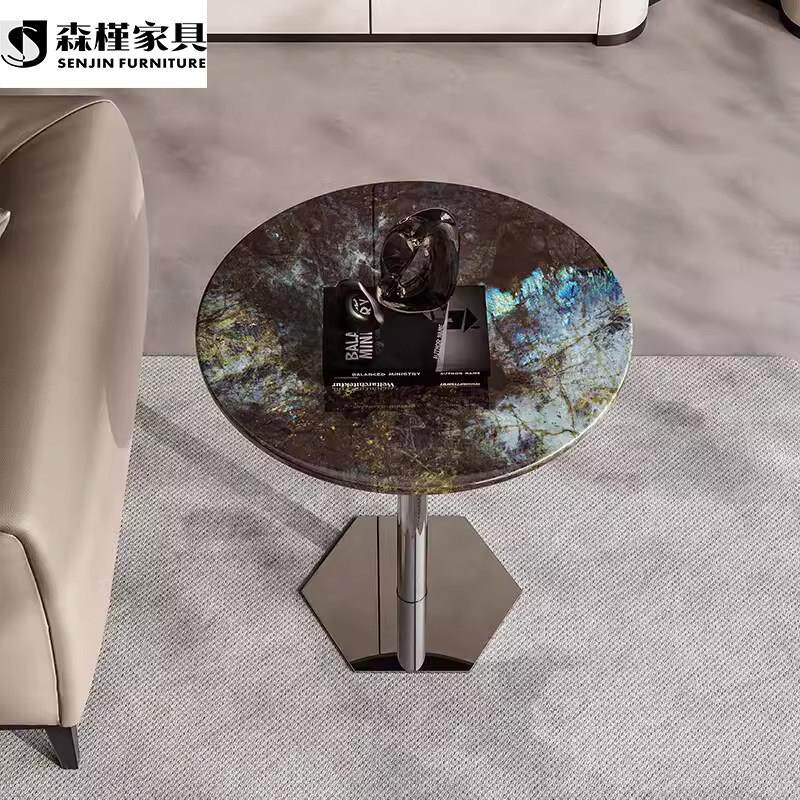 极简轻奢沙发大理石边几意式设计师创意高级不锈钢客厅角几小茶几