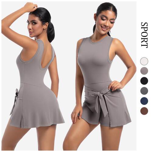 Backless yoga suit, one-piece tennis skirt, outdoor sports