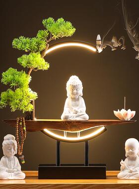 新中式禅意陶瓷如来佛像摆件灯圈倒流香创意佛系茶室车载装饰礼品