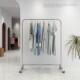 不锈钢服装 衣帽架家用晾衣杆移动带轮 展示架拉丝银色挂衣架落地式