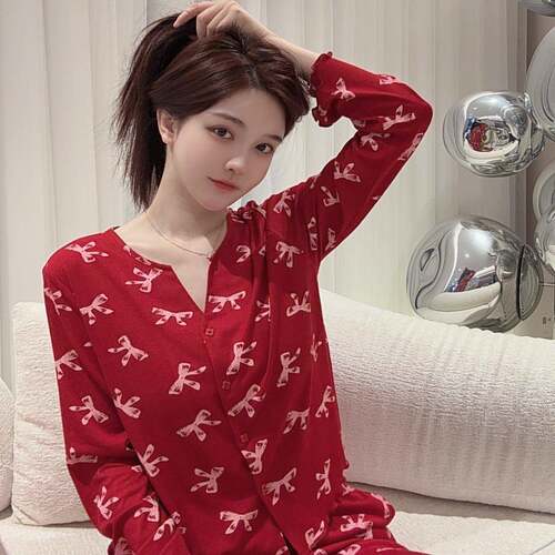 长袖睡衣女秋款春新年本命年喜庆红色时尚高定家居服套装0917e