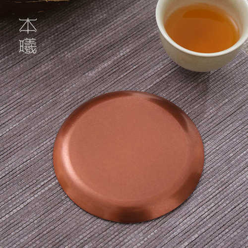 紫铜复古茶托茶杯垫手工日式禅意主人杯杯托圆形功夫茶具茶道配件