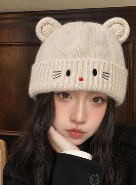 灰色帽子女2026新款今年流行爆款可爱甜美针织帽百搭显脸小毛线帽